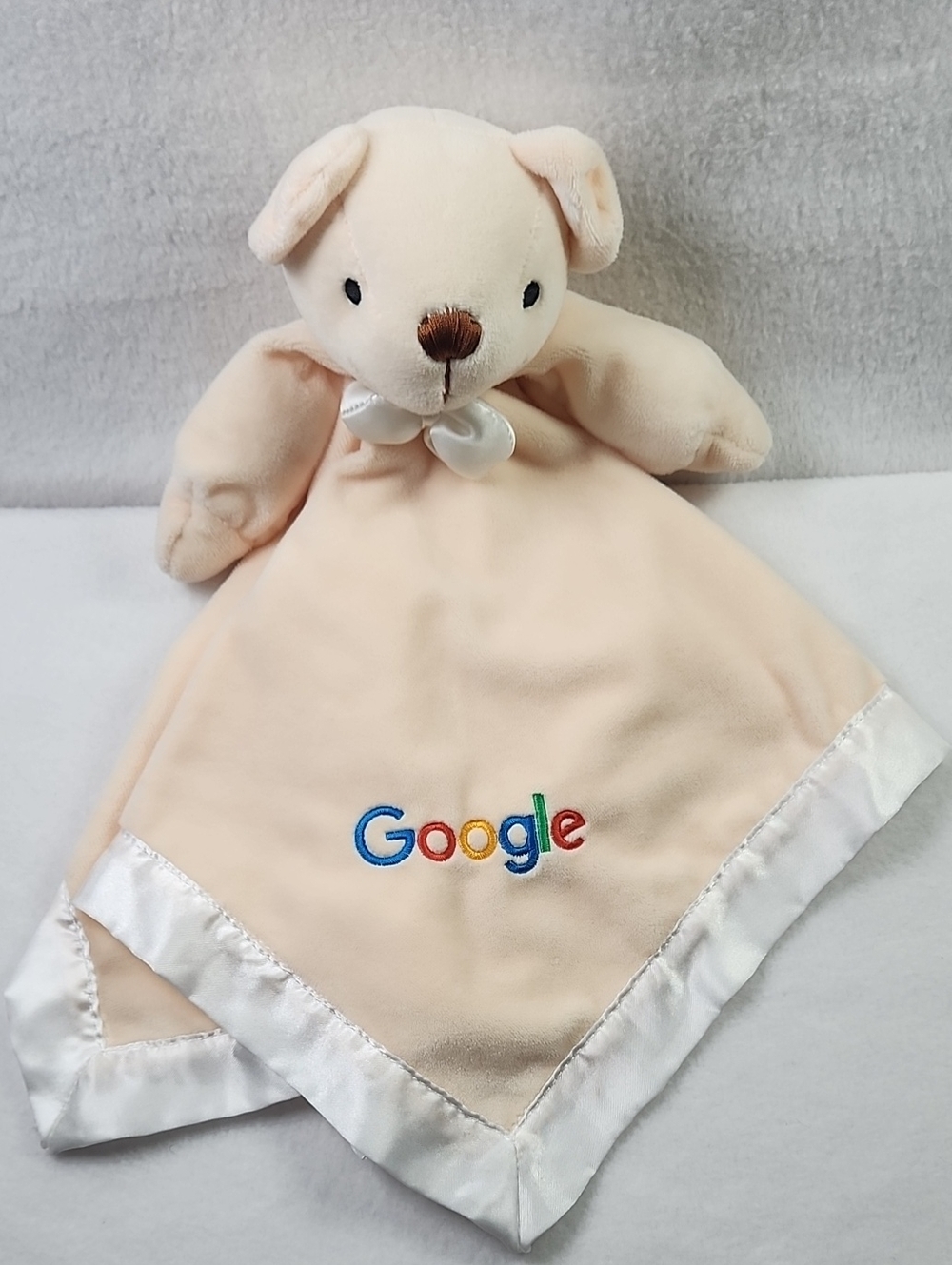 Google Cream Plush Bear Lovey Security Blanket with Satin Trim